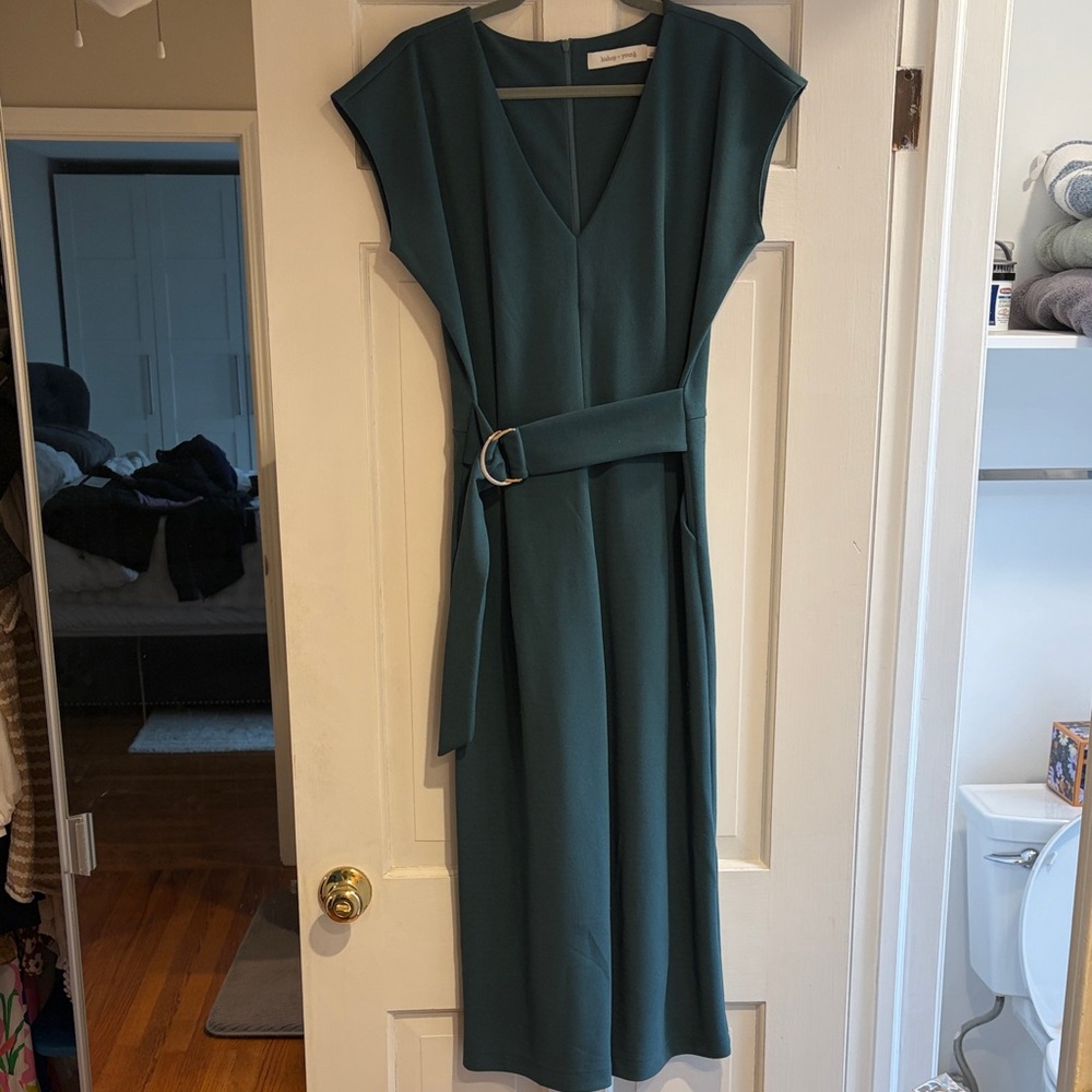 bishop + young M Deep Teal wide legged jumpsuit with pockets. Not full length